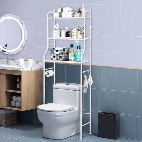 Étagère de Rangement au-dessus des Toilettes – Organisateur de Salle de Bain à 3 Niveaux – Blanc