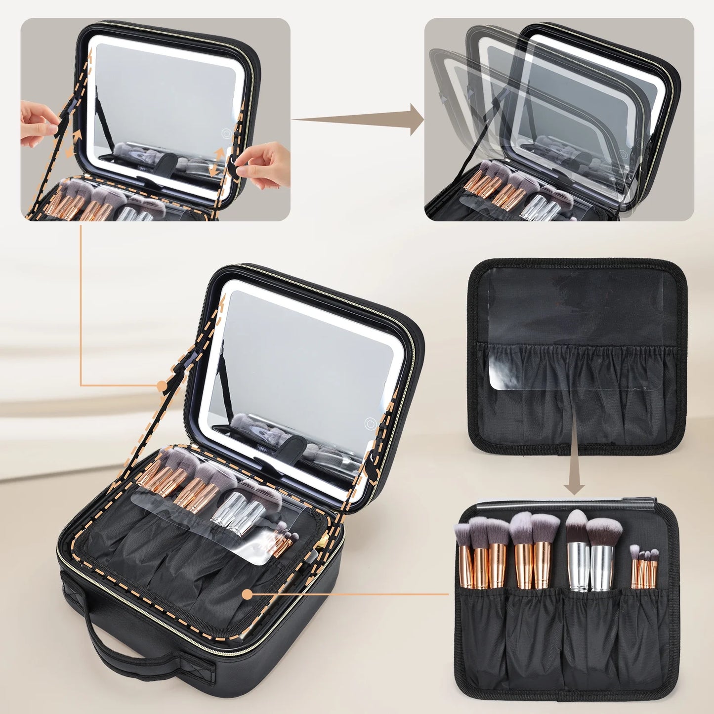 Trousse de maquillage de voyage avec miroir LED