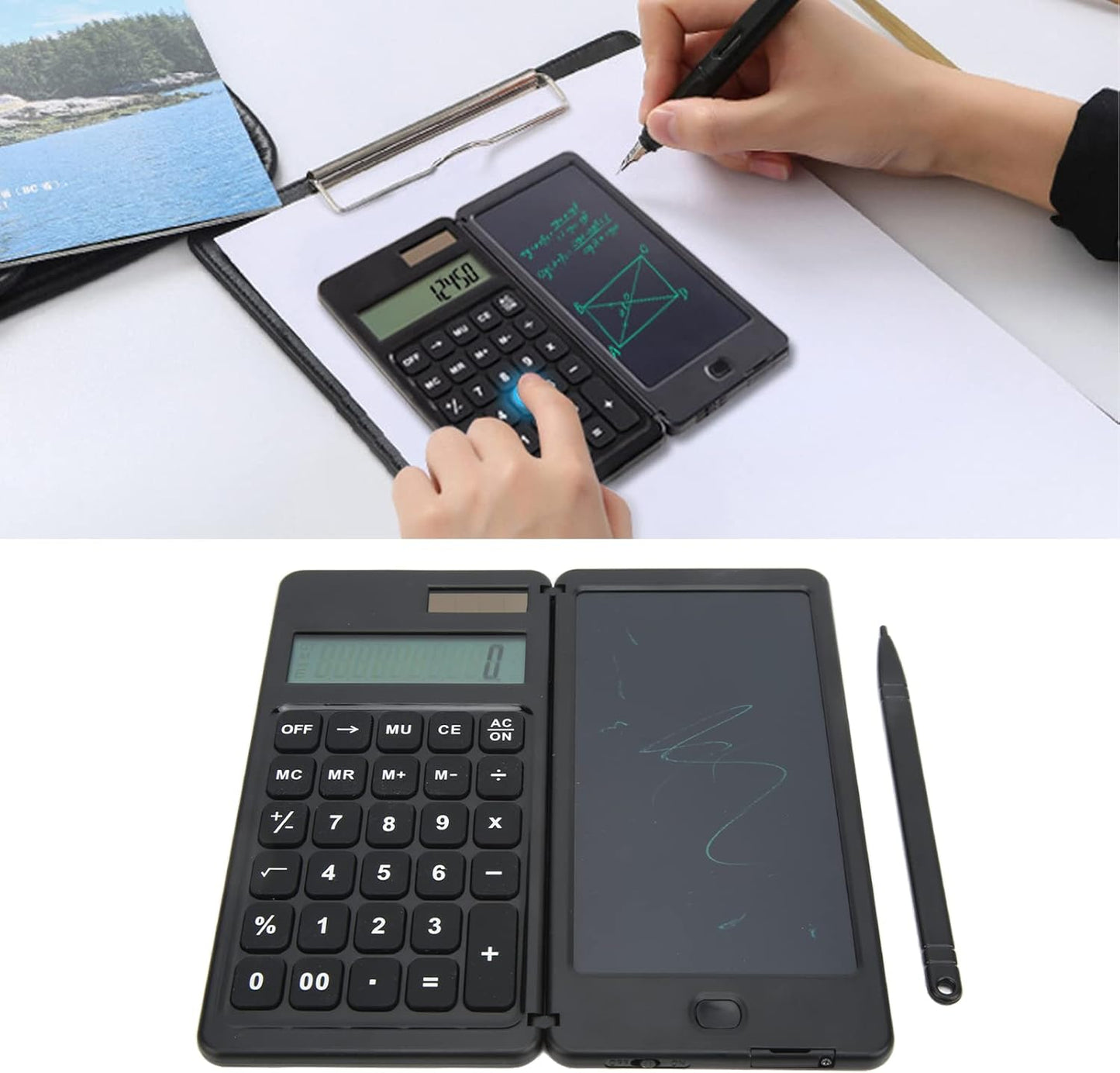 Calculatrice Scientifique 2-en-1 avec Écran LCD et Tablette d’Écriture Effaçable