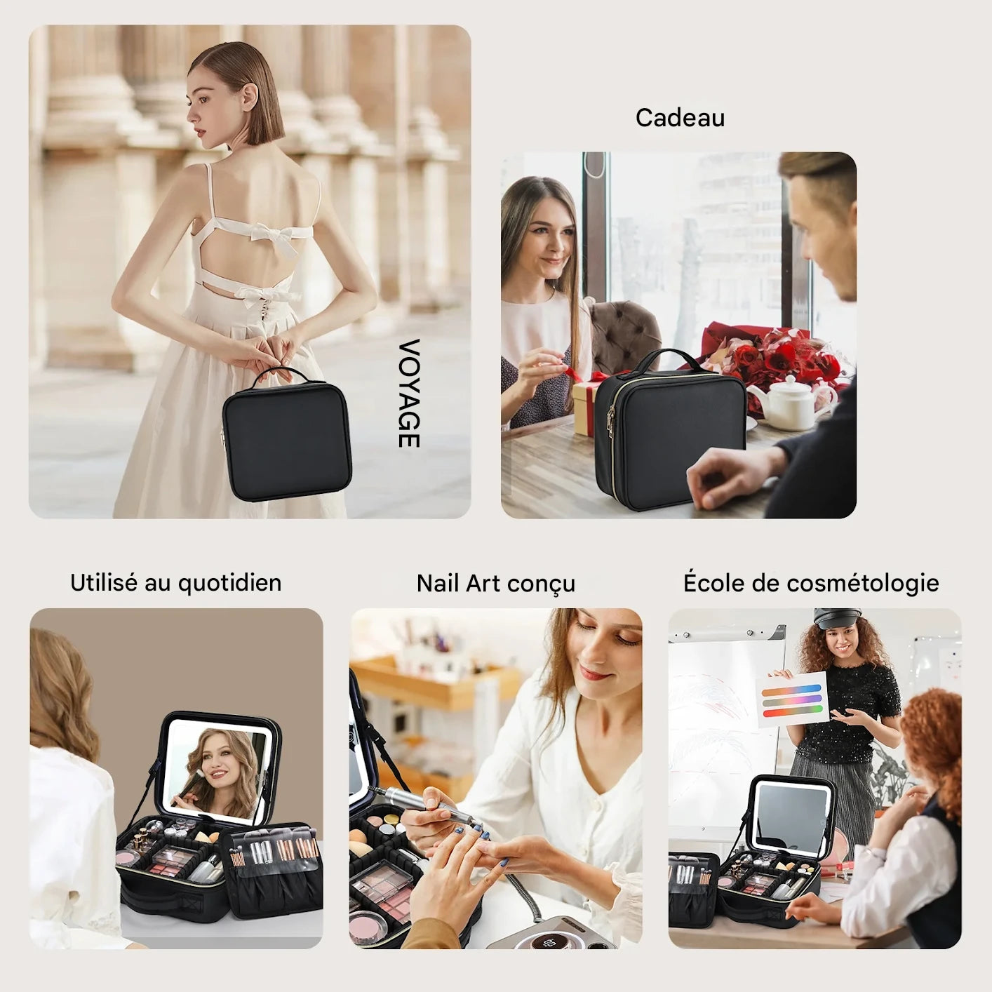 Trousse de maquillage de voyage avec miroir LED