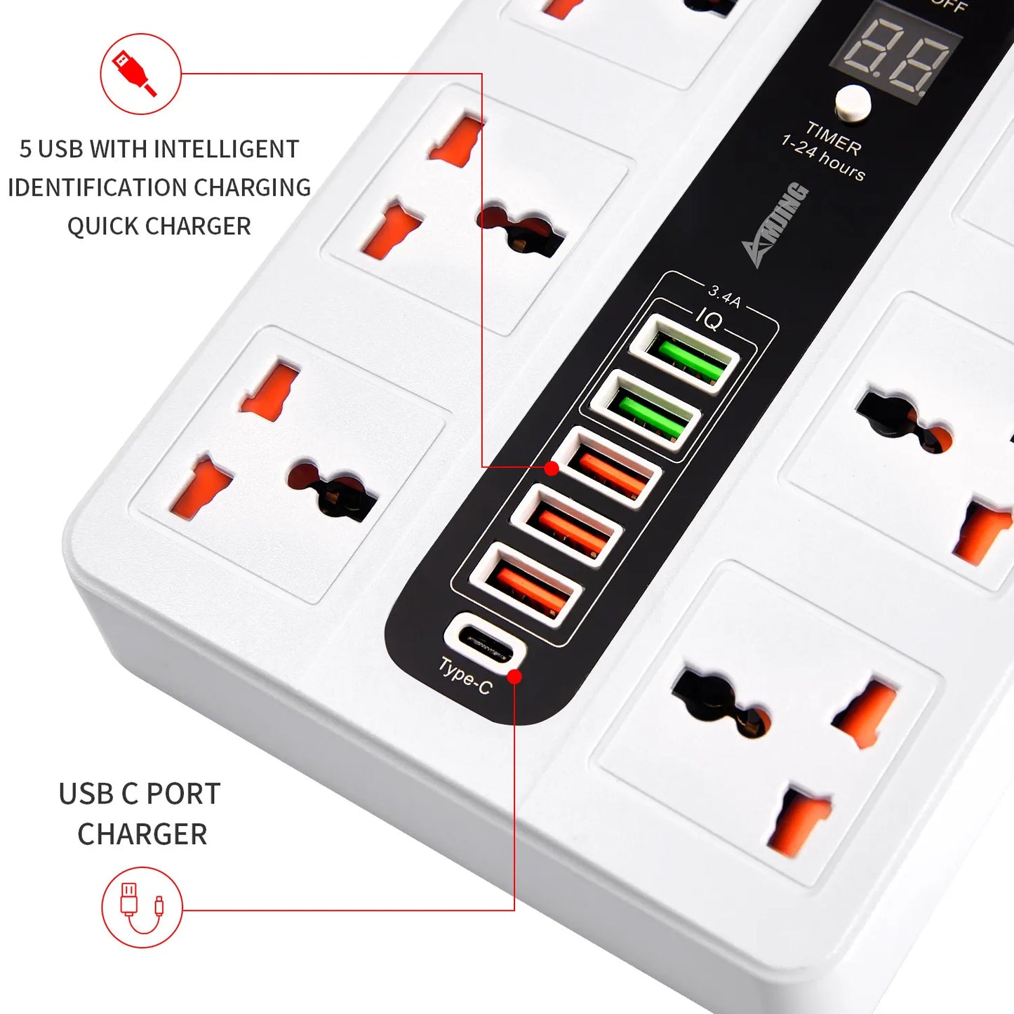 Chargeur USB à 6 ports avec 6 prises
