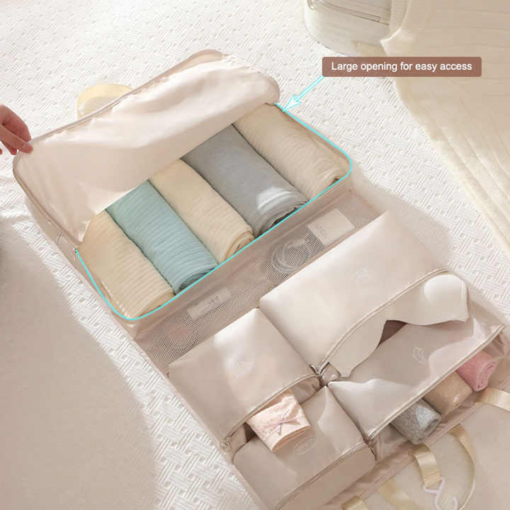 Grande trousse de rangement suspendue pour voyage, multi-poches, résistante à la poussière et portable,