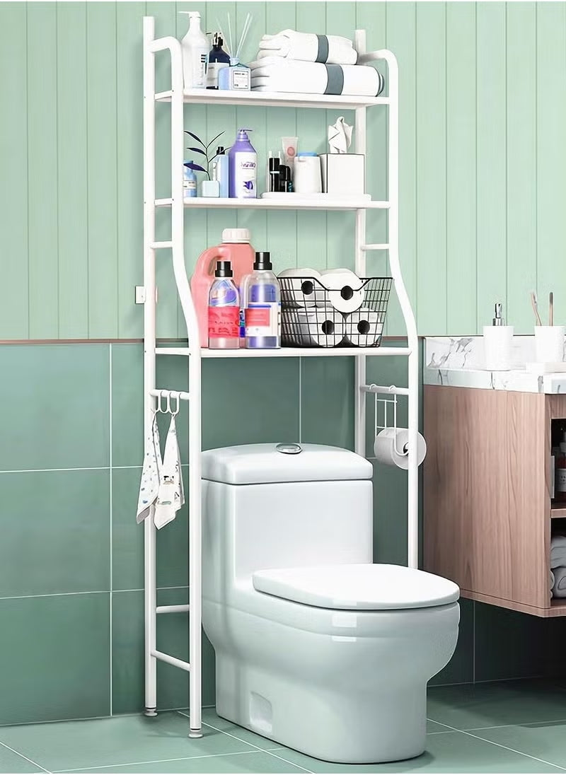 Étagère de Rangement au-dessus des Toilettes – Organisateur de Salle de Bain à 3 Niveaux – Blanc