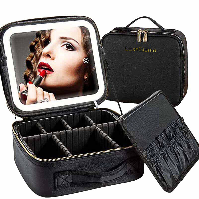 Trousse de maquillage de voyage avec miroir LED