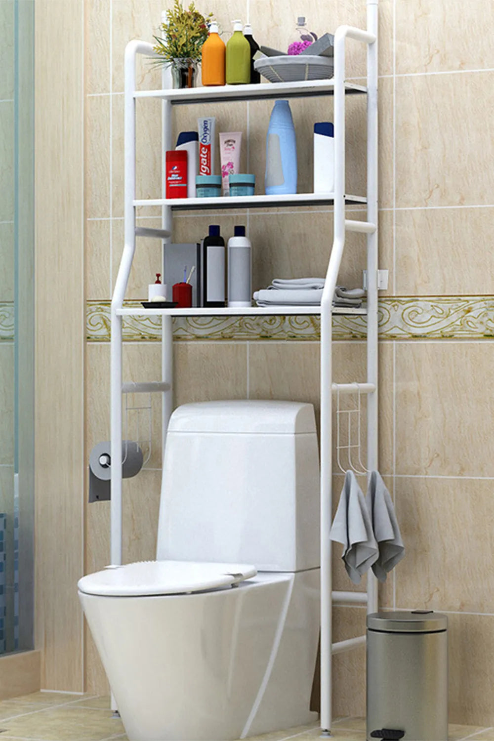 Étagère de Rangement au-dessus des Toilettes – Organisateur de Salle de Bain à 3 Niveaux – Blanc