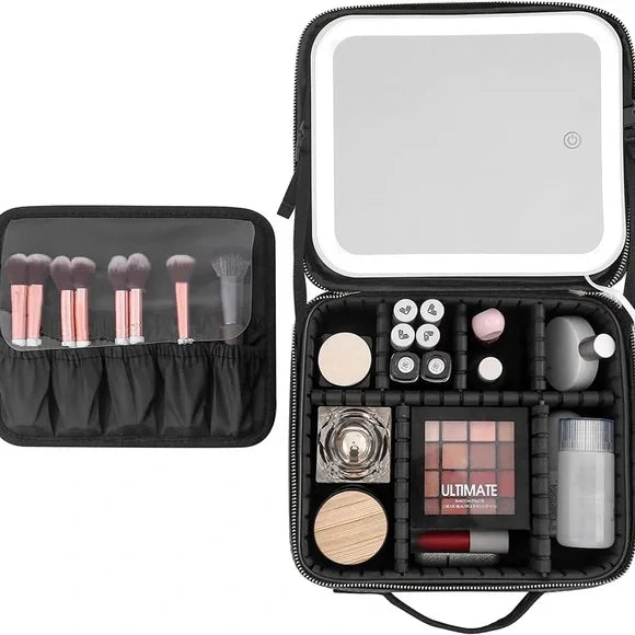 Trousse de maquillage de voyage avec miroir LED