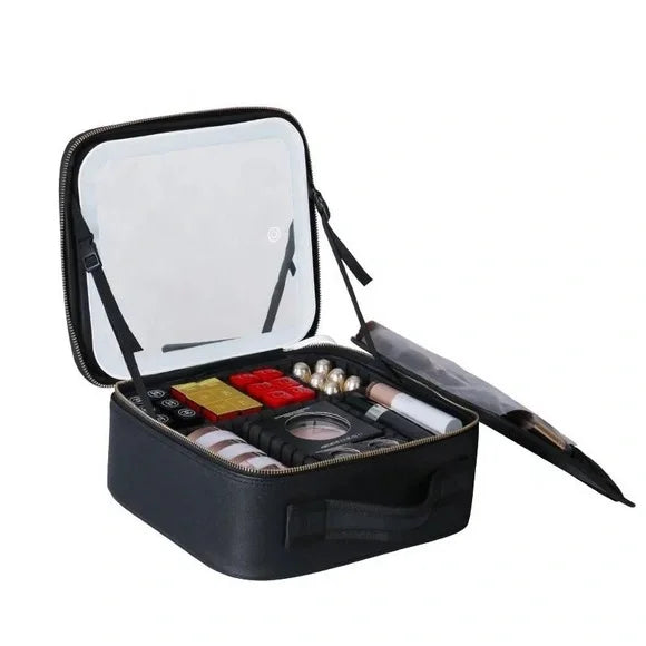 Trousse de maquillage de voyage avec miroir LED