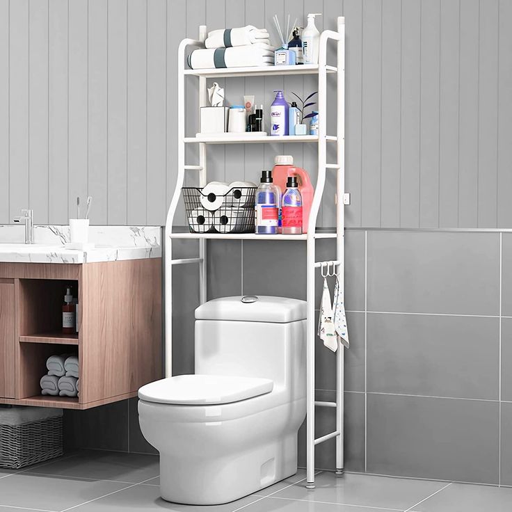 Étagère de Rangement au-dessus des Toilettes – Organisateur de Salle de Bain à 3 Niveaux – Blanc
