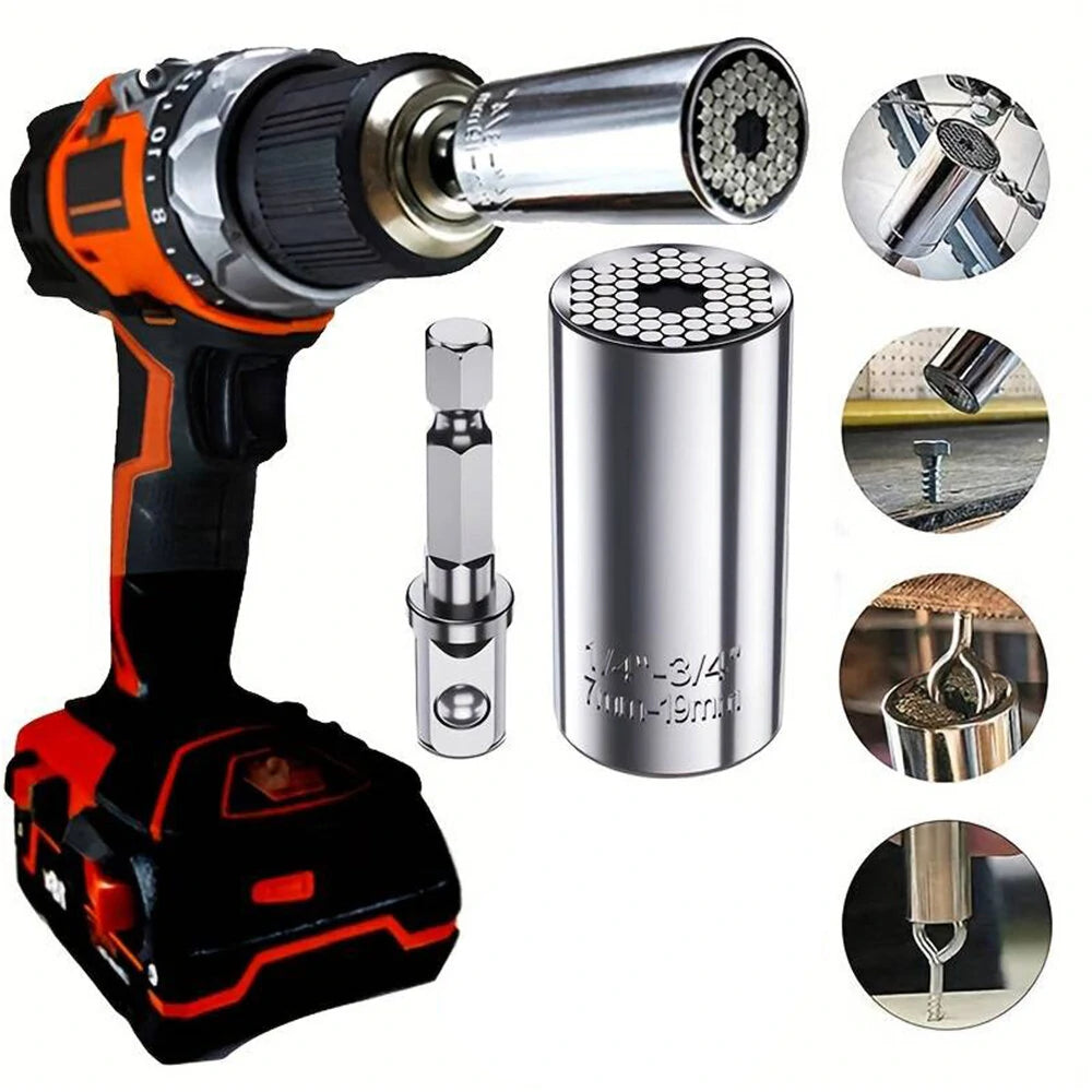 Douille Universelle avec Adaptateur Perceuse – S'adapte à Tous les Boulons 7-19mm