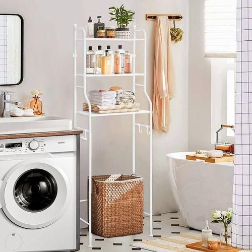 Étagère de Rangement au-dessus des Toilettes – Organisateur de Salle de Bain à 3 Niveaux – Blanc