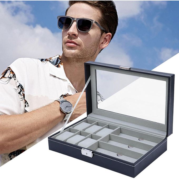 Coffret Montres & Lunettes en Cuir Noir Luxe