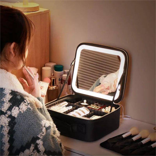Trousse de maquillage de voyage avec miroir LED