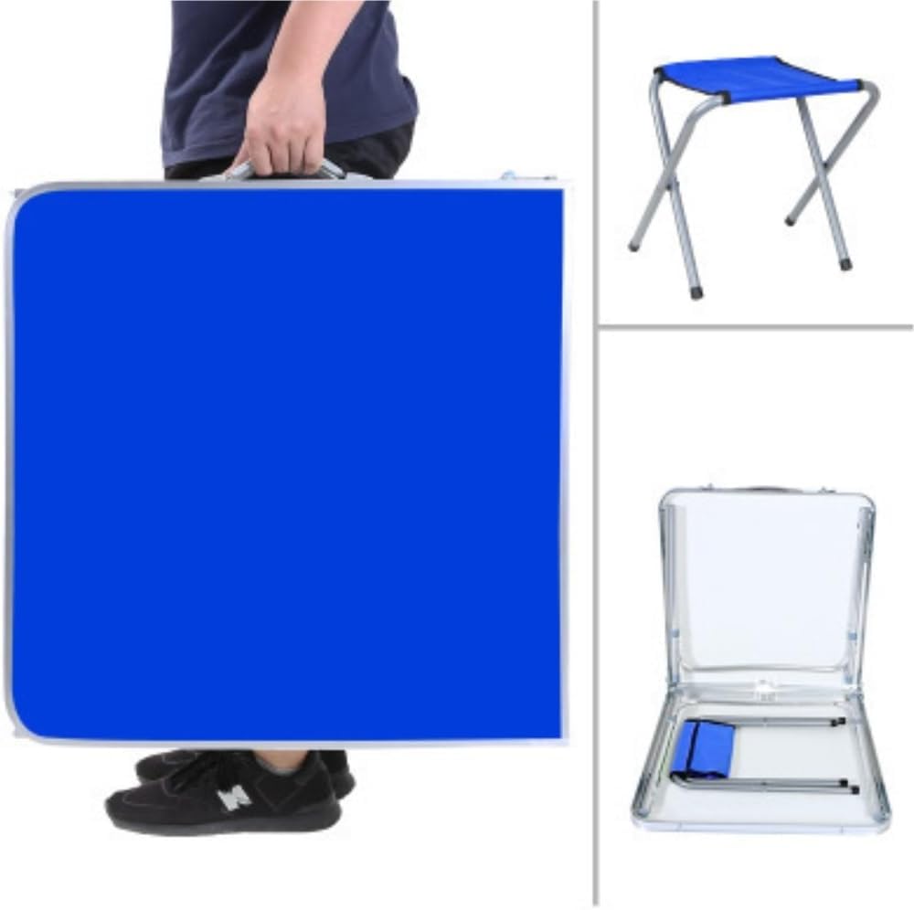 Table Pliante Aluminium Réglable en Hauteur + 2 Tabourets – Camping, Plage & Pique-Nique