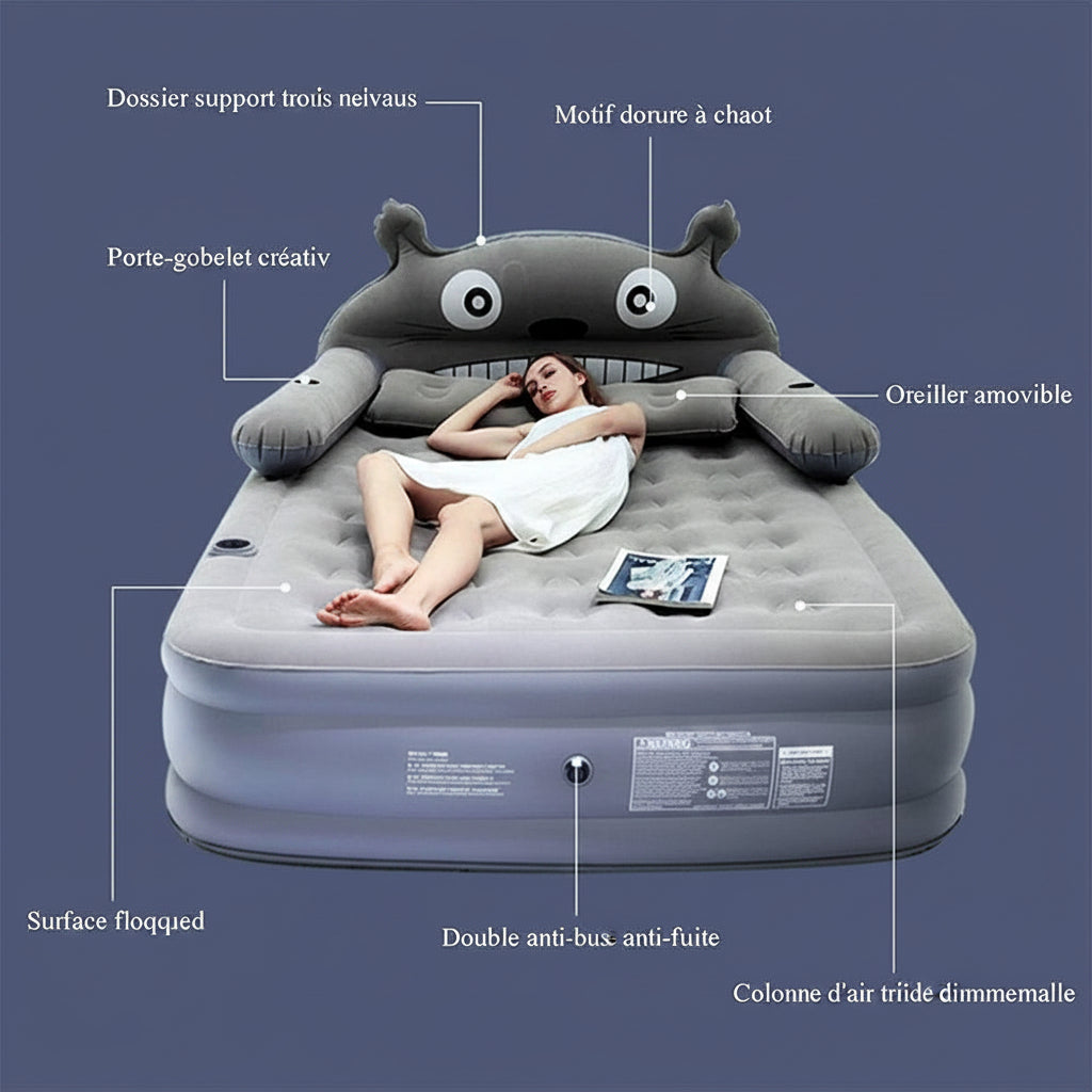 Matelas Gonflable avec Dossier et Oreiller – Lit Portable Confortable pour Adultes et Enfants