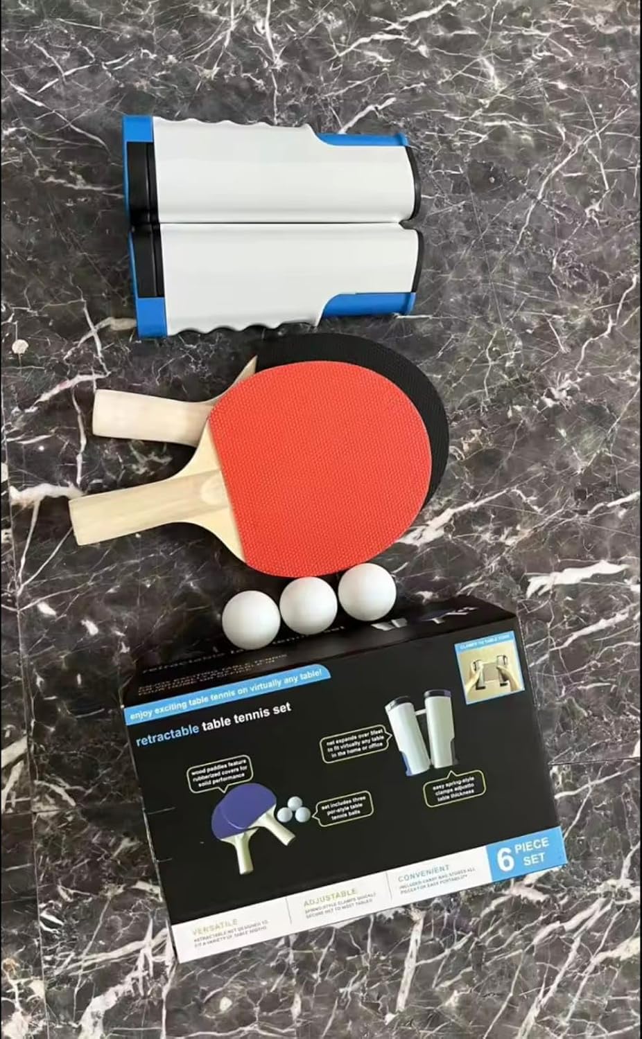 Set Ping-Pong Portable Complet – 2 Raquettes + Filet Rétractable Universel + 3 Balles