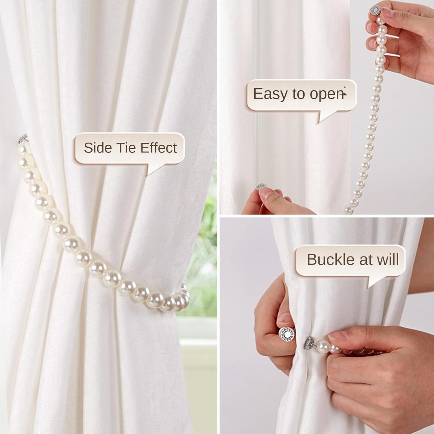 Embrasses Rideaux Perles Magnétiques – Clip Aimant Puissant & Design Luxe
