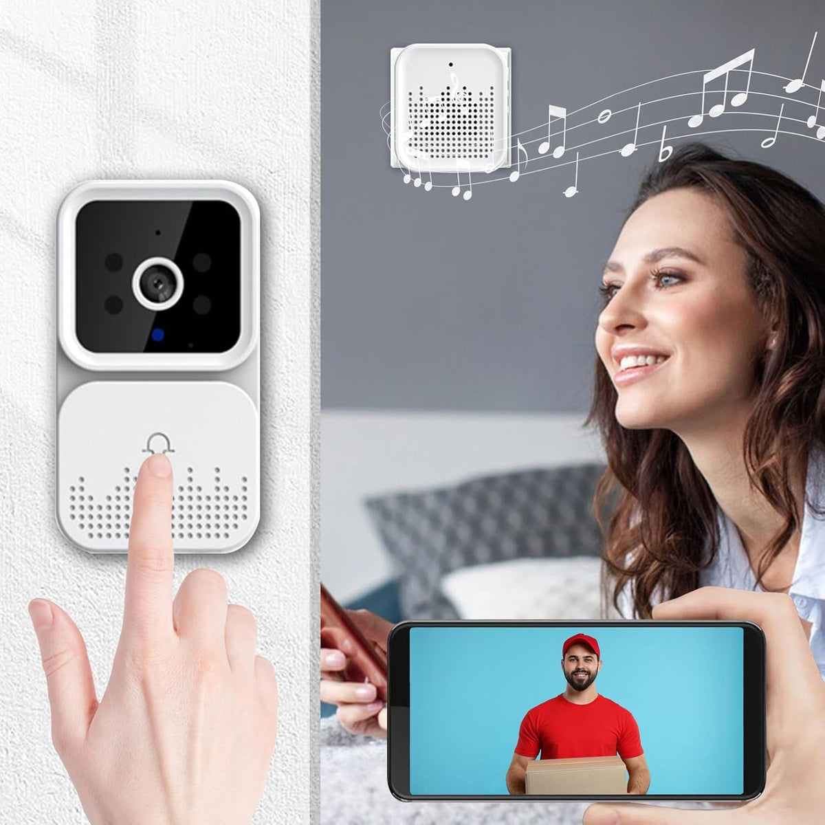 Sonnette Vidéo Connectée WiFi – Caméra HD, Vision Nocturne & Interphone - Sécurité Maison