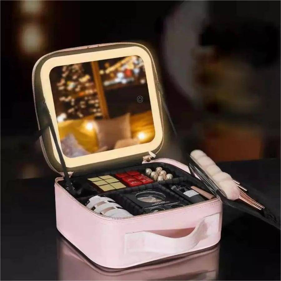 Trousse de maquillage de voyage avec miroir LED
