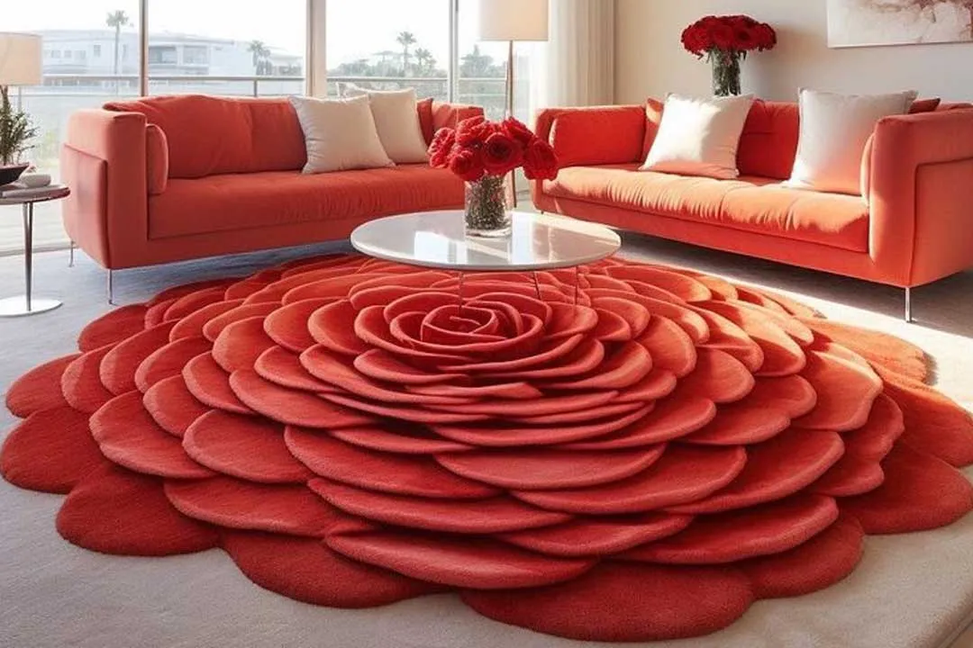 Tapis Rose 3D en Velours – Élégance Douce & Confort Luxueux pour Salon & Chambre