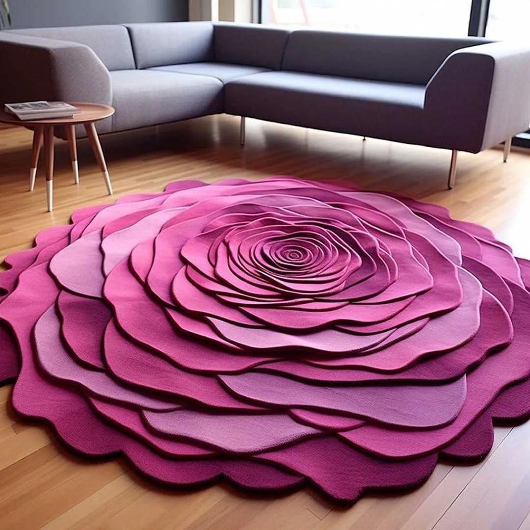 Tapis Rose 3D en Velours – Élégance Douce & Confort Luxueux pour Salon & Chambre