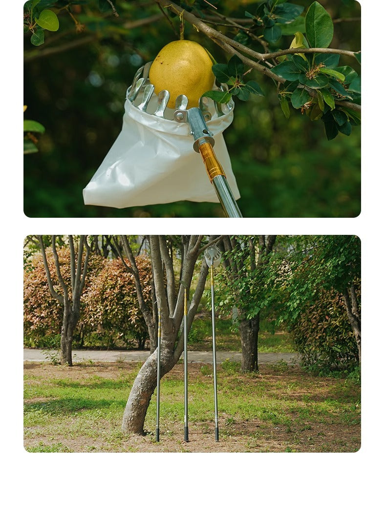 Cueille-Fruits Télescopique en Inox – Manche Extensible 190cm & Panier Tissu