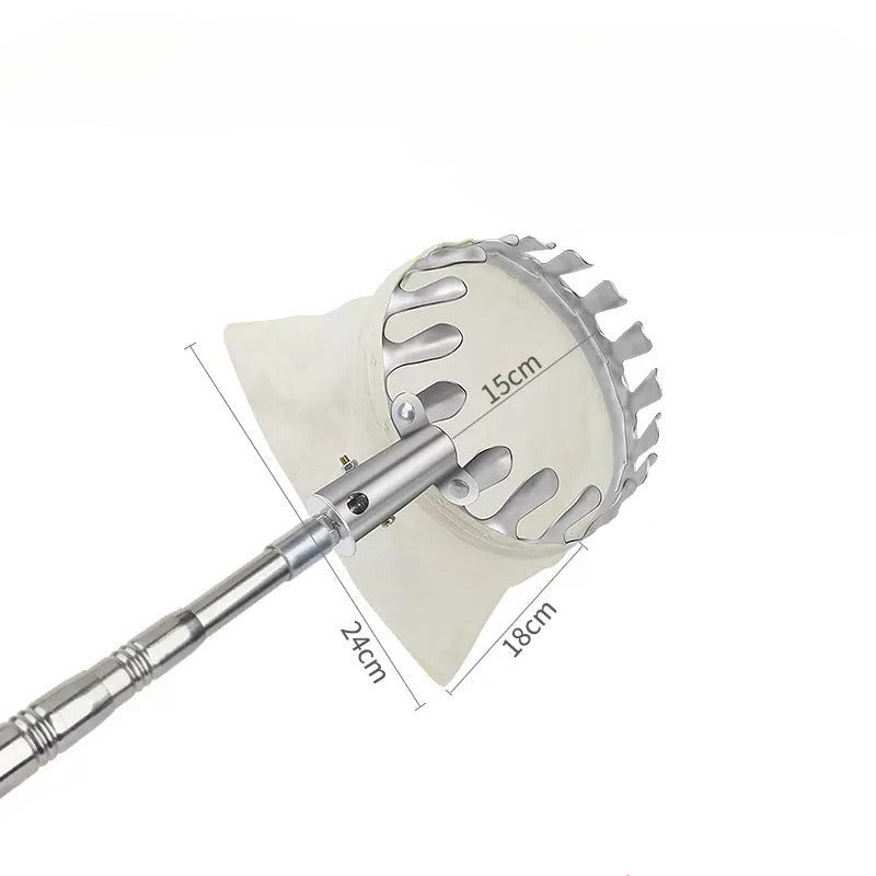 Cueille-Fruits Télescopique en Inox – Manche Extensible 190cm & Panier Tissu