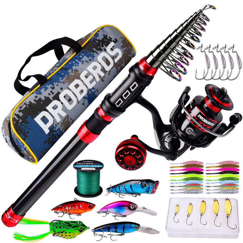 Kit de Pêche Complet Proberos – Canne Télescopique + Moulinet + Leurres