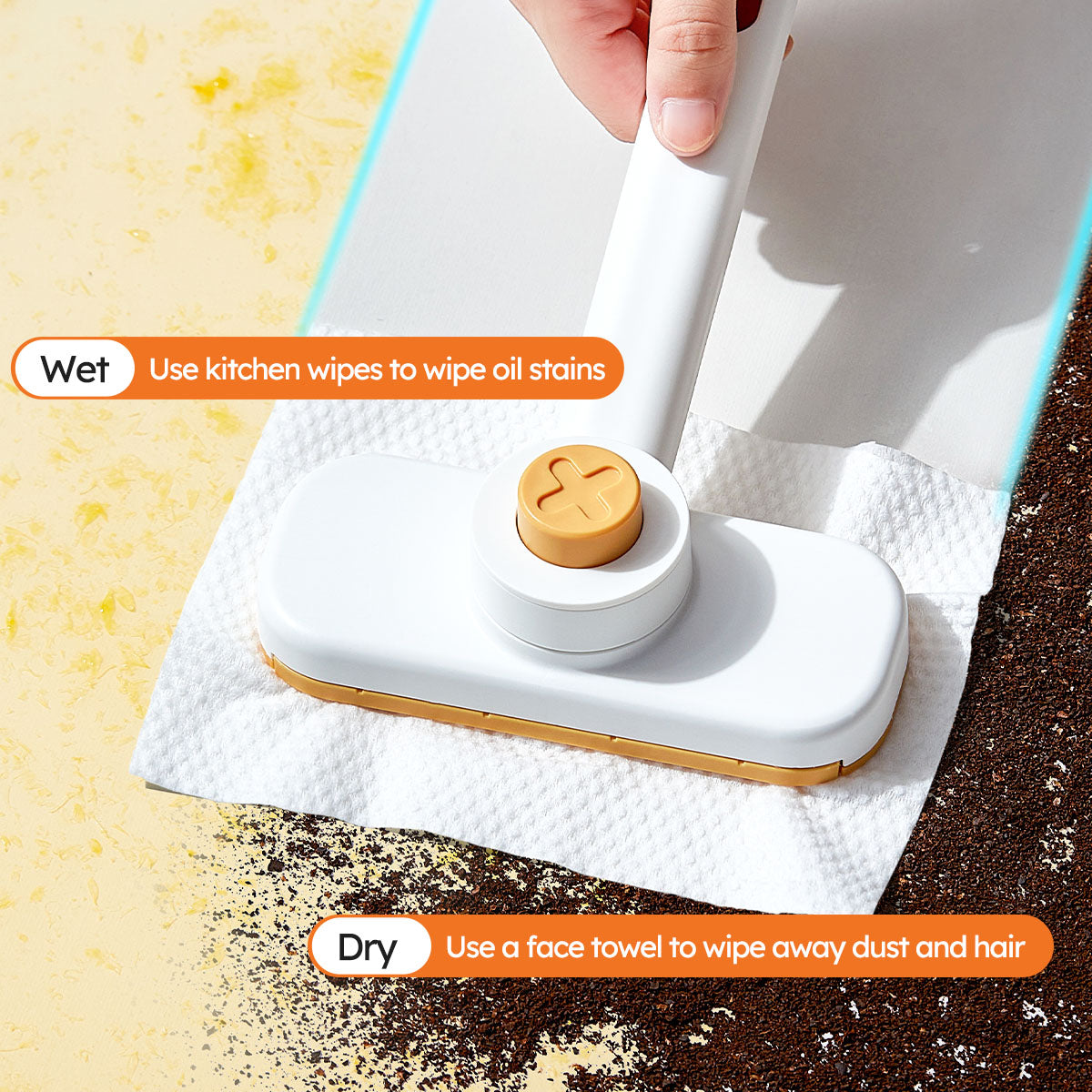 Manche rotatif à 180°– Nettoyage Sec & Humide, Compact et Hygiénique.