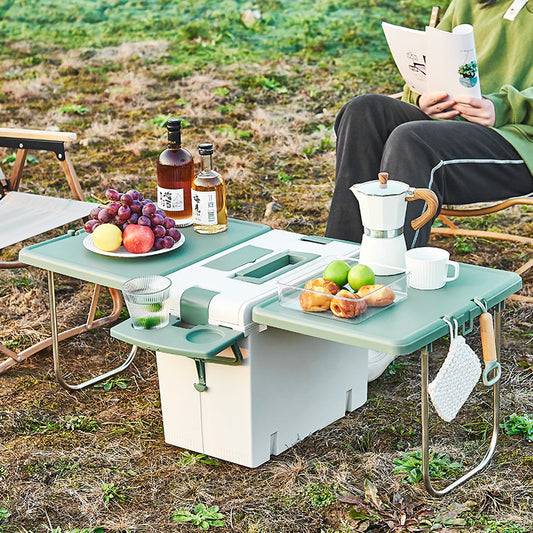 Table de Camping Multifonction avec Boîte de Rangement pour Pêche,Barbecue et Pique-nique