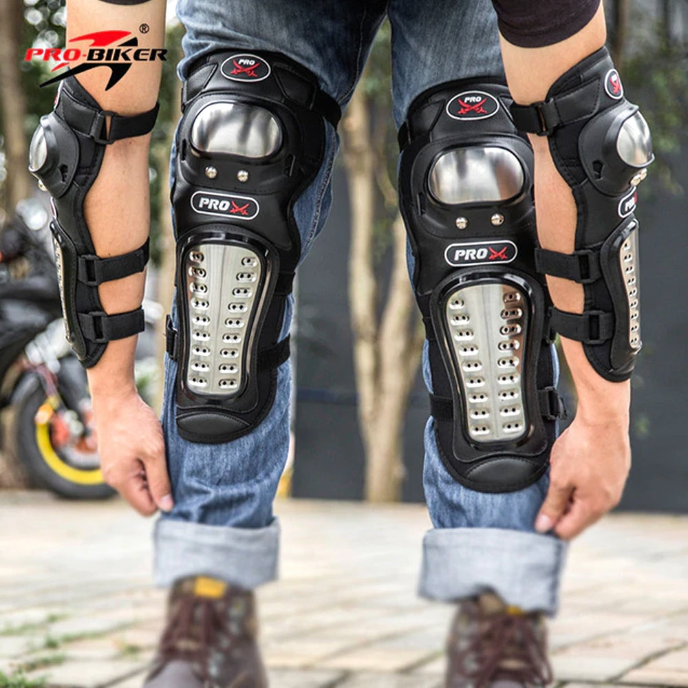 Kit Protection Moto Pro-Biker – Genouillères & Coudières Acier Inoxydable