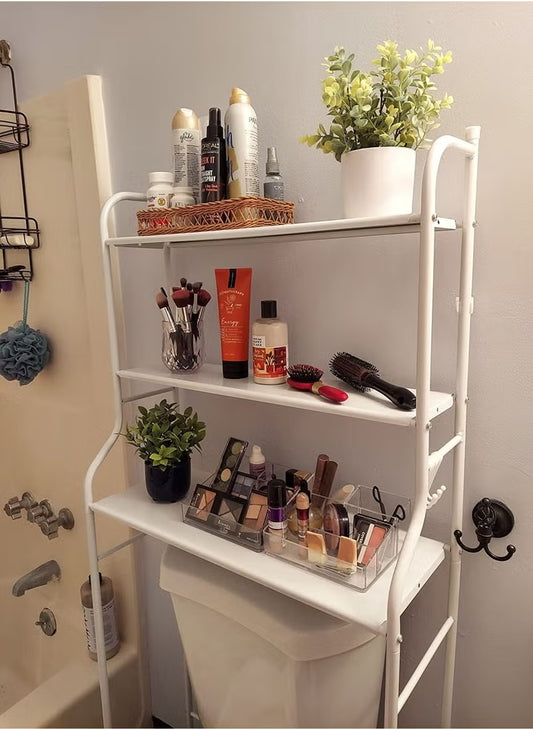Étagère de Rangement au-dessus des Toilettes – Organisateur de Salle de Bain à 3 Niveaux – Blanc