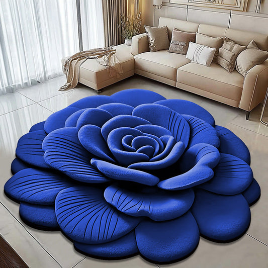 Tapis Rose 3D en Velours – Élégance Douce & Confort Luxueux pour Salon & Chambre