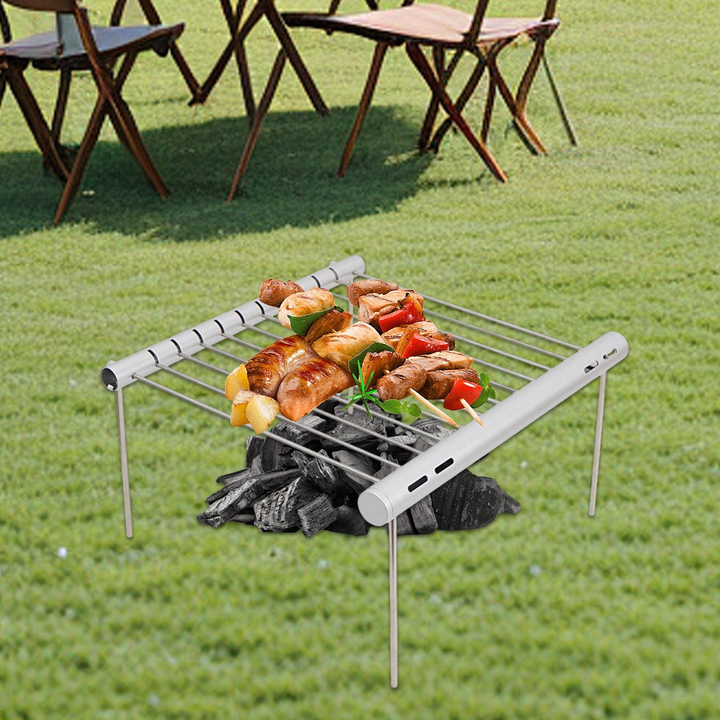 Barbecue Grill Portable Pliable en Inox – Brochettes & Camping