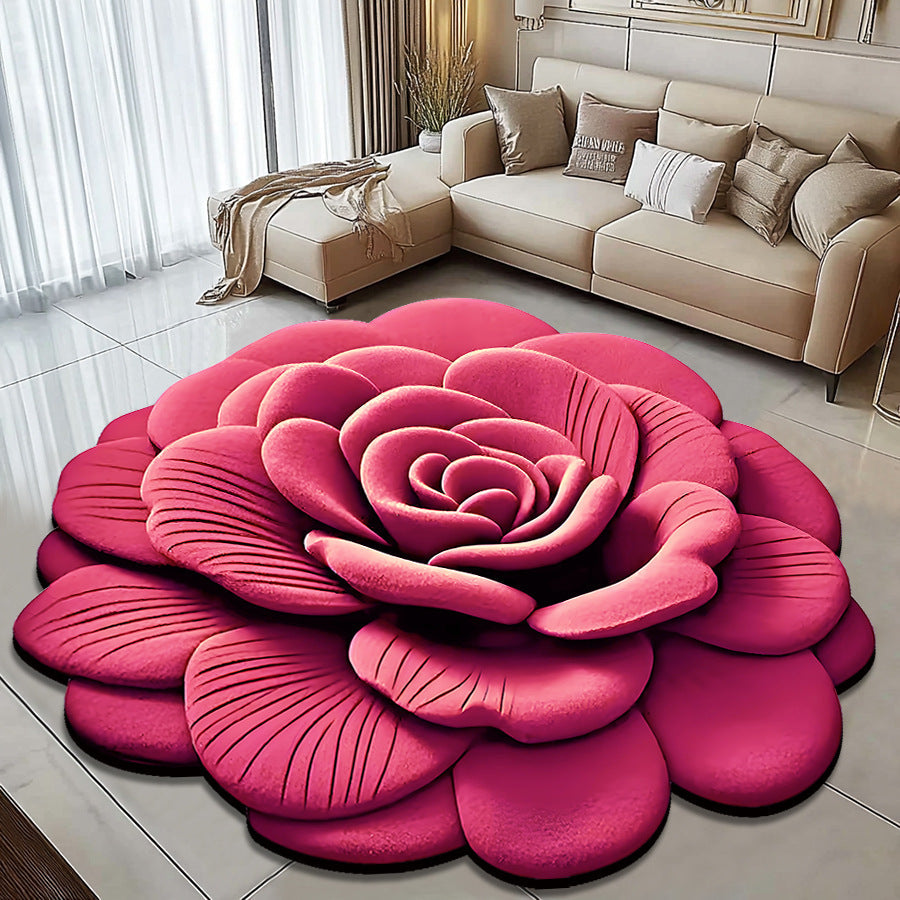 Tapis Rose 3D en Velours – Élégance Douce & Confort Luxueux pour Salon & Chambre
