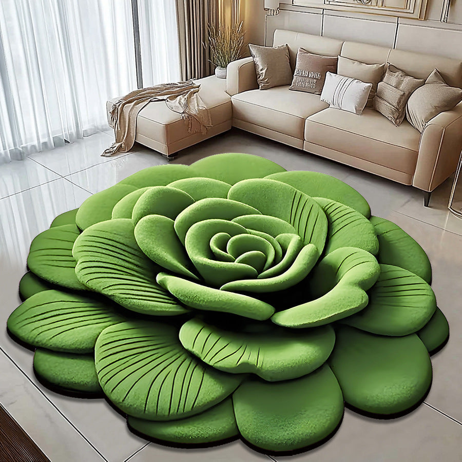 Tapis Rose 3D en Velours – Élégance Douce & Confort Luxueux pour Salon & Chambre