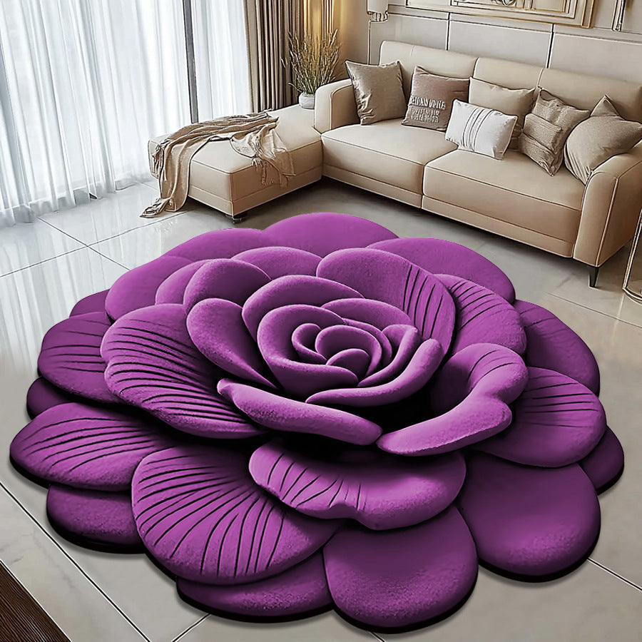Tapis Rose 3D en Velours – Élégance Douce & Confort Luxueux pour Salon & Chambre